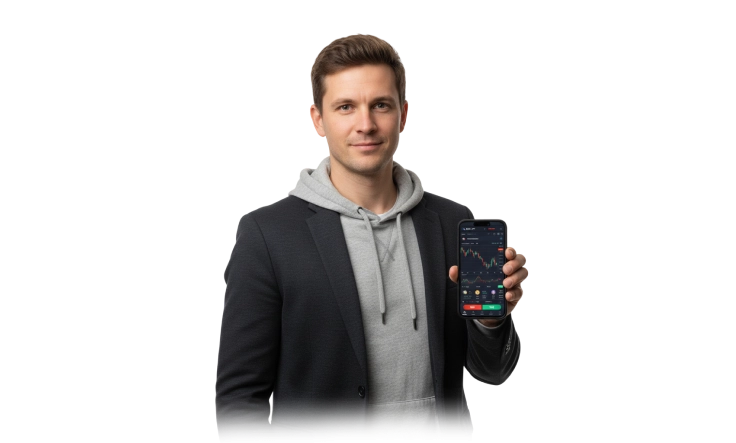 Пользователь Tradeel с мобильным торговым приложением